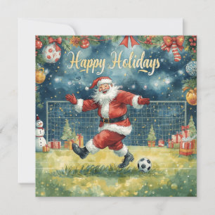 Cartão De Festividades Futebol feliz   Férias Papai Noel Natal