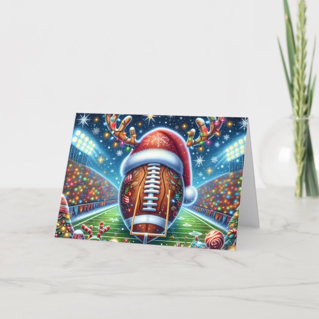 Cartão De Festividades Futebol Fofo com Chifres de Rena Natal (Frente)