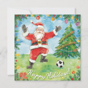 Cartão De Festividades Futebol Natal Férias Natalinas Papai Noel jogando 