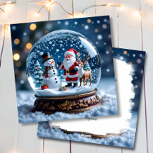 G globo de neve com boneco de neve e Papai Noel Na