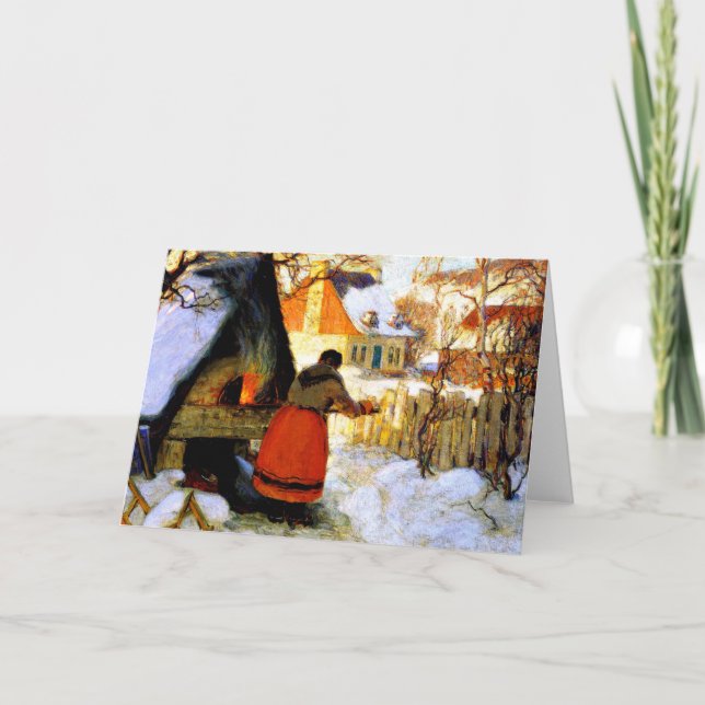 Cartão De Festividades Gagnon - Aquecendo o forno, cena de inverno (Frente)