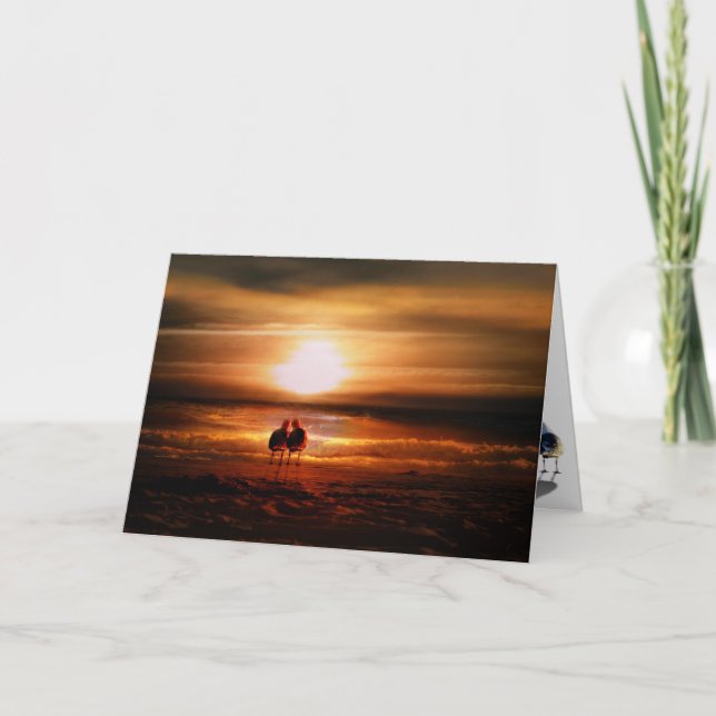 Cartão De Festividades Gaivotas - Aves-vivas no Dia de os namorados Sunse (Frente)