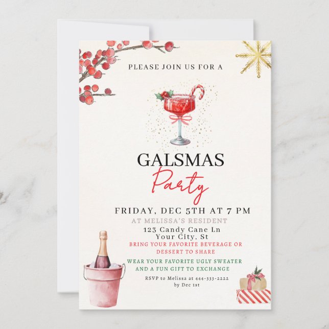 Cartão De Festividades Gal Christmas Party Invite (Frente)