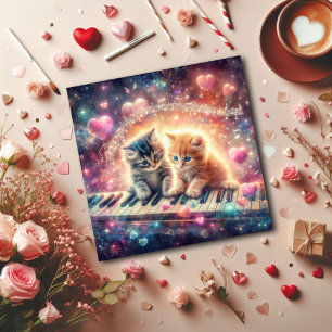Cartão De Festividades Galáxia Corações Pastéis Música Gatinhos Dia dos N