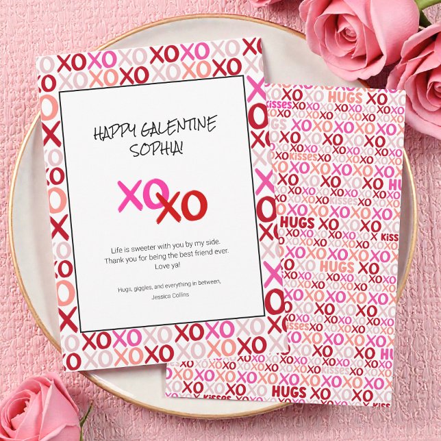 Cartão De Festividades Galentinas Vermelhas e Rosa XOXO Moderno Melhor Am (Pink and Red Galentines XOXO Modern Best Friend Holiday Card)