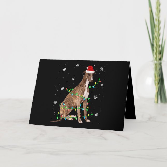 Cartão De Festividades galgo luzes de natal santa fofo galgo (Frente)