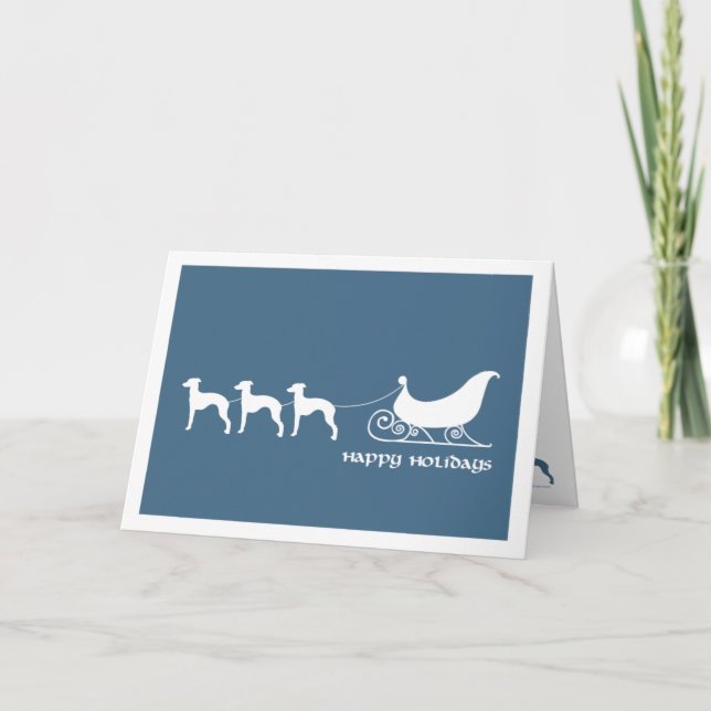Cartão De Festividades Galgos italianos que puxam o trenó do papai noel (Frente)