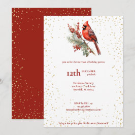 Cartão De Festividades Galho de Azevinho Cardinal Vermelho de Inverno em 