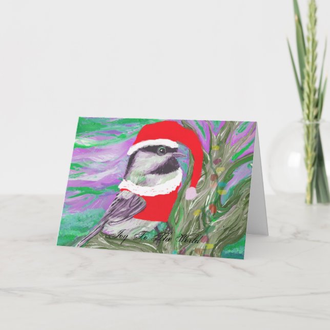 Cartão De Festividades Galinha vestida de Papai noel numa árvore (Frente)