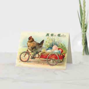 Cartão De Festividades Galinha vintage de bicicleta Páscoa