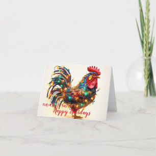 Cartão De Festividades Galinhas Engraçadas Rooster Luzes de Natal