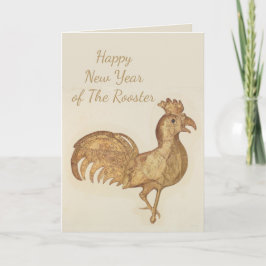 Cartão De Festividades Galo de Rooster Vintage, 2017, em chinês, aquarela