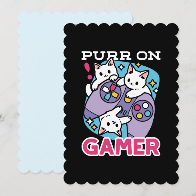 Cartão De Festividades Gamer Design - Purr On Gamer Joystick Art (Frente/Verso)