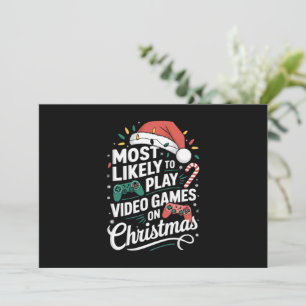 Cartão De Festividades Gamer Mais Provável a Jogar Video Games no Natal