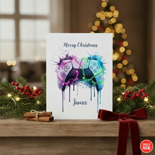 Cartão De Festividades Gamer Xmas Card With Controller Custom Design (Criador carregado)