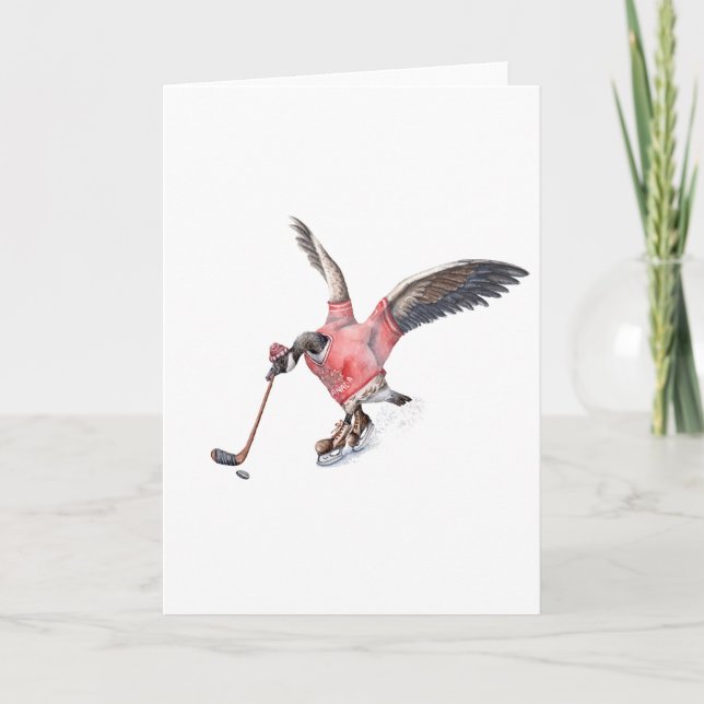 Cartão De Festividades Ganso de Canadá que joga o hóquei (Frente)