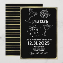 Cartão De Festividades Garabatos Caprichosos Olá 2026 Ano Novo Dourado