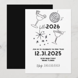 Cartão De Festividades Garabatos Caprichosos Olá 2026 Ano Novo Dourado