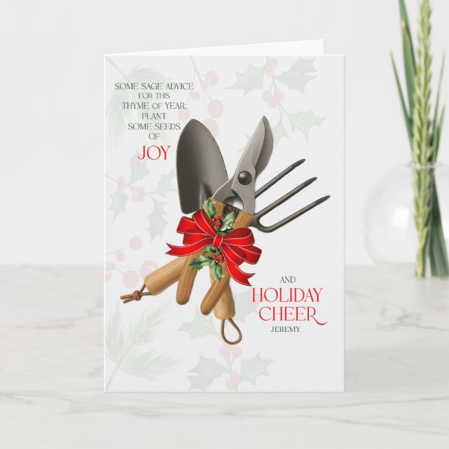 Cartão De Festividades Gardener Sage Advice for Joy and Cheer with Name (Frente)