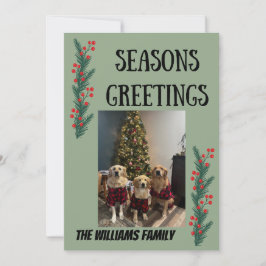 Cartão De Festividades Garland and Berries Happy Holidays Card