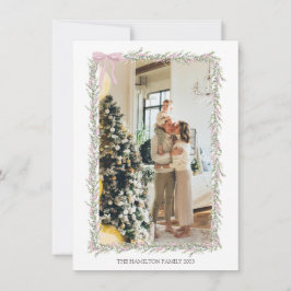 Cartão De Festividades Garland cor-de-rosa com foto de Natal de mensagem