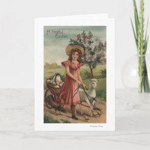Cartão De Festividades Garota Andando Lamb, Pintinho e Galeria