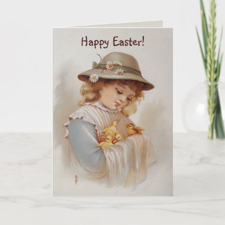 Cartão De Festividades Garota com Primavera e Páscoa de Patos Bebês