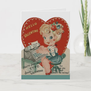 Cartão De Festividades Garota Dactilógrafa Vintage Retro Dia dos Namorado