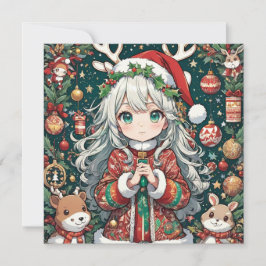 Cartão De Festividades garota de anime de Natal