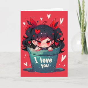 Cartão De Festividades Garota de Anime em Pote Eu Te Amo
