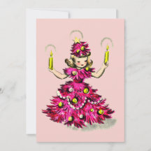 Garota de árvore de Natal rosa retrô fofa