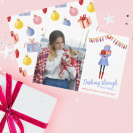 Cartão De Festividades Garota de Moda Comprada de Natal com Aquarela