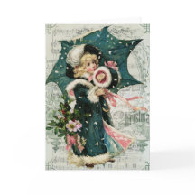 Garota de natais vintages com guarda-chuva