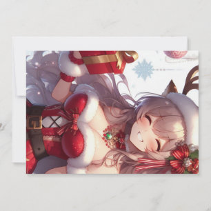 Cartão De Festividades Garota de Natal de anime fofa