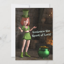 Cartão De Festividades Garota dos Desenhos do Leprechaun ao Lado do Calde