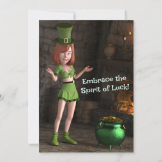 Cartão De Festividades Garota dos Desenhos do Leprechaun ao Lado do Calde