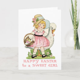 Cartão De Festividades Garota e Felz pascoa de ganso doce