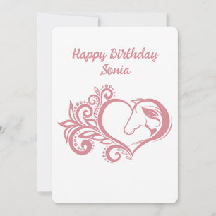Cartão De Festividades Garota Feminina de Cavalo de Coração Rosa Coquette