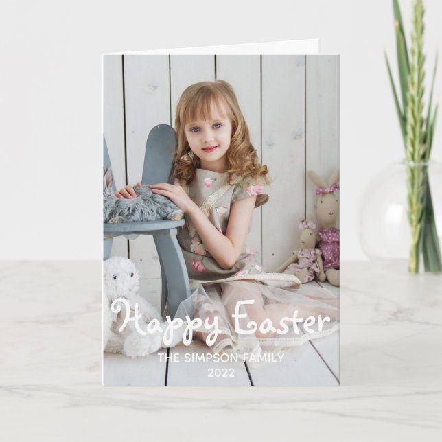 Cartão De Festividades Garota Festiva com Foto de Felz pascoa de Coelhos (Frente)