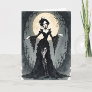 Cartão De Festividades Garota Gótica e Halloween da Lua Cheia