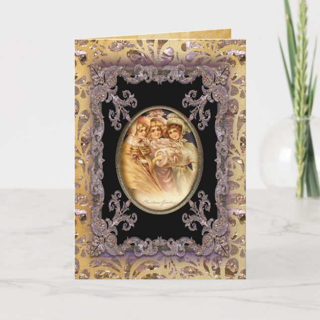 Cartão De Festividades Garota Saudações Vitoriana (Frente)