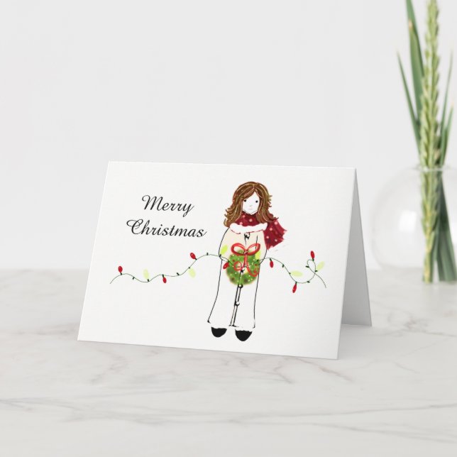 Cartão De Festividades Garota se preparando para a temporada de férias (Frente)