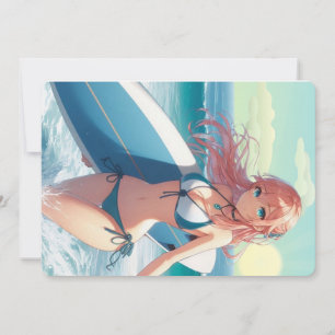 Cartão De Festividades Garota surfista de anime costeira/náutica/tropical
