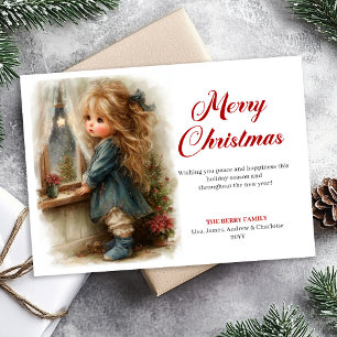 Cartão De Festividades Garotinha Encantadora Aguarda Papai Noel Digital