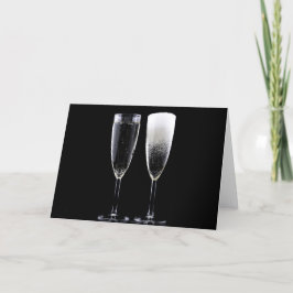 Cartão De Festividades Garrafa branca-negra de champanhe Fluxos Óculos Fe