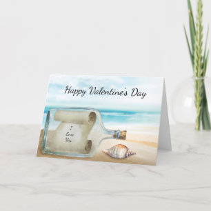 Cartão De Festividades Garrafa de mensagem de amor Praia Feliz Dia dos Na