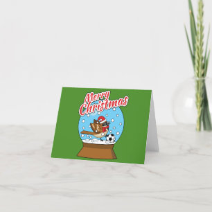 Cartão De Festividades Garrafa de Neve com Pardal Fofo Jogando Futebol