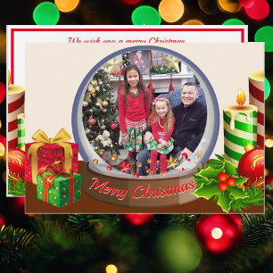 Cartão De Festividades Garrafa de Neve Natal Família Crianças Foto Engraç