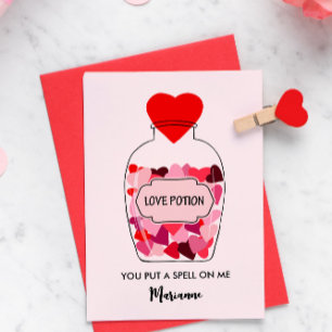 Cartão De Festividades Garrafa de Poção do Amor de Corações Personalizada