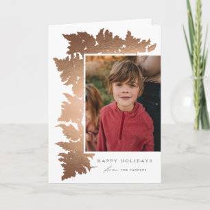 Cartão De Festividades Garrafa de Rosa Dourada Elegante Natal com 2 Fotos
